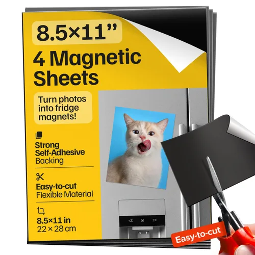 Hojas magnéticas adhesivas autoadhesivas fuertes 4 piezas (22x28 cm/8.5x11") – Papel magnético personalizable para fotos, imanes adhesivos,