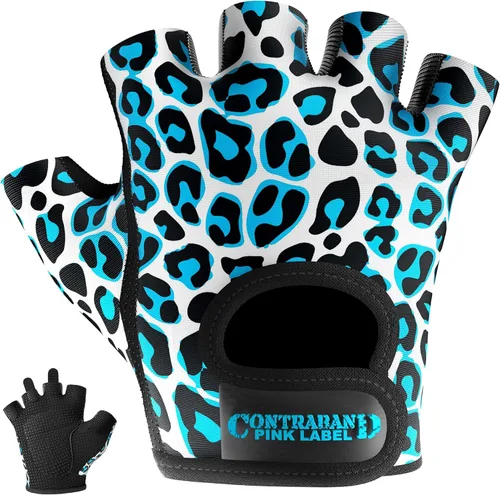 Contraband Pink Label 5297 Design Series - Guantes de levantamiento y remo con estampado de leopardo (par) – Ligero vegano medio acolchado de Azul