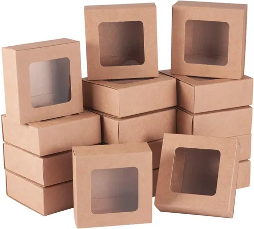 Miniatura 14 de BENECREAT Paquete de 30 cajas rectangulares de papel kraft marrón de 3.3 x 2.3 x 1 pulgadas con ventana transparente para regalos de boda, fiesta
