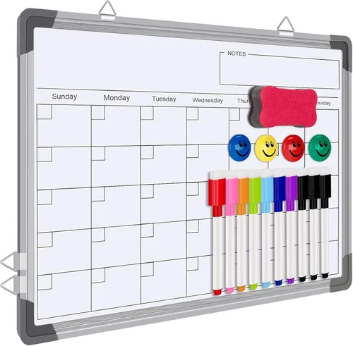 Miniatura 11 de Polegas Calendario de pizarra blanca de borrado en seco, pizarra blanca magnética de borrado en seco, calendario mensual de 16 x 12 pulgadas