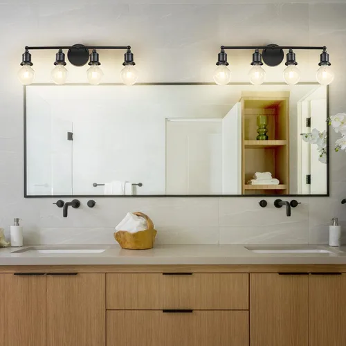 Miniatura 3 de Lámpara de tocador de 4 luces, aplique industrial de pared negra, lámpara de pared de baño de granja, lámpara de pared con base E26 vintage
