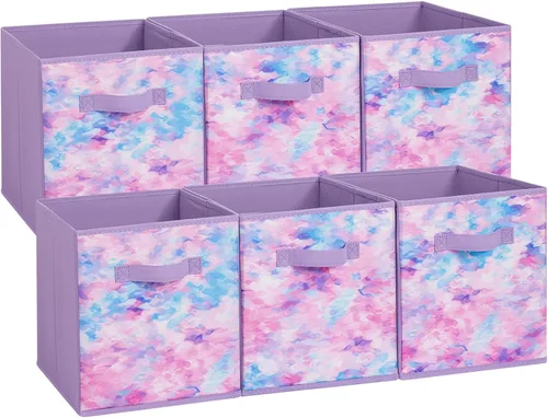 Miniatura 10 de Stero Cubos de almacenamiento de tela, paquete de 3 contenedores plegables con asa, cestas de almacenamiento de 11 pulgadas caja para estantes