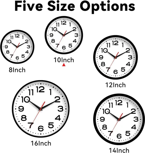 Miniatura 6 de Roymnie Reloj de pared silencioso sin tictac, funciona con pilas, 10 pulgadas, clásico, analógico, decorativo para aula, sala de estar, oficina