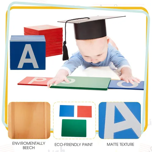 Miniatura 3 de Henoyso 3 juegos de letras de papel de lija con cajas inferiores y mayúsculas, papel de lija sensorial, letras táctiles del alfabeto para Brillante