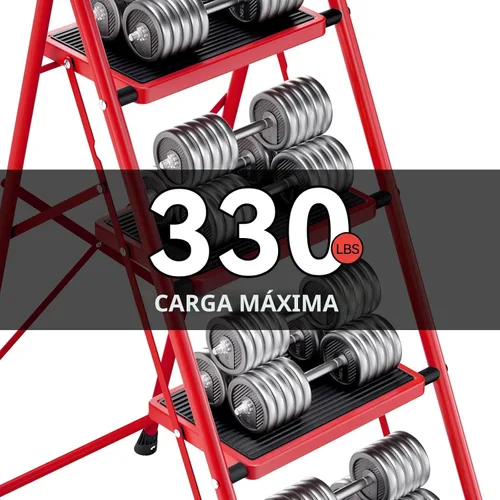 Miniatura 3 de KINGRACK Escalera plegable de 4 escalones, escalera de acero de seguridad resistente de alta resistencia con pasamanos y pedales anchos para Rojo