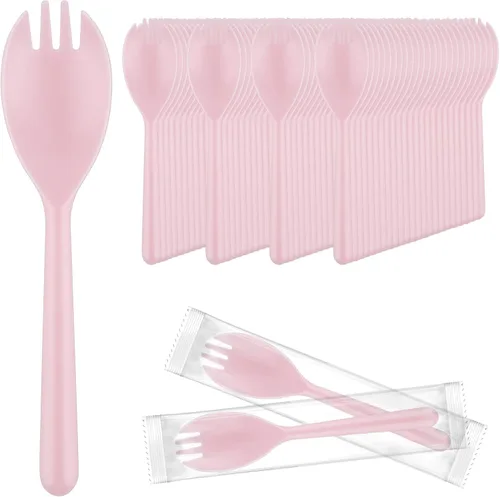 Miniatura 14 de EUSOAR Cucharas de tenedor de plástico, 100 tenedores desechables de 5.5 x 1.2 pulgadas, juego de utensilios pesados, cuchara de servir, helado