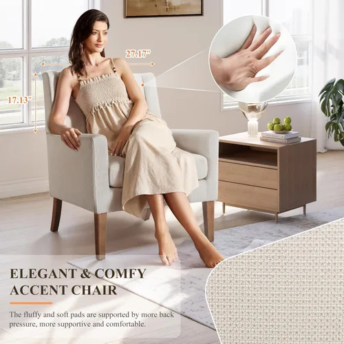 Miniatura 5 de Sillas de acento para sala de estar, sillas de sala de estar de madera y tela de mediados de siglo, sillón con brazos, sillas auxiliares para sala