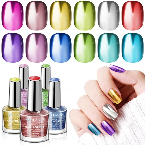 Miniatura 10 de SAVILAND Juego de esmaltes de uñas de secado rápido: 12 piezas de esmalte de uñas de 12 unidades sin 12 colores metálicos de esmalte de uñas