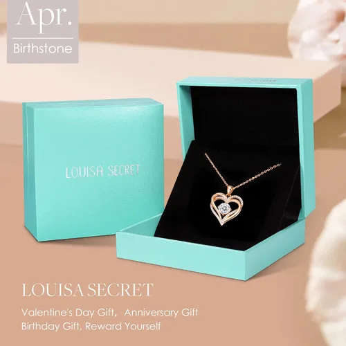 Miniatura 6 de LOUISA SECRET Love Heart Birthstone Necklaces for Women 925 Sterling Silver Rose Gold Pendant Forever Diamond Jewelry Valentine's Day Christmas
