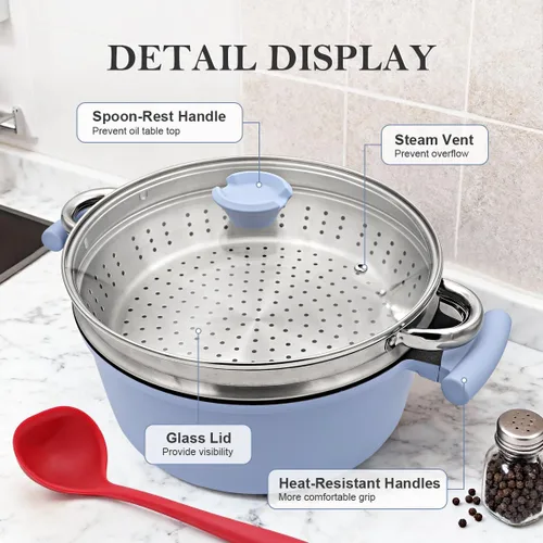 Miniatura 8 de Olla de vapor de 7 cuartos de galón para cocinar, olla grande con tapa, olla antiadherente con cesta de vapor de verduras y albóndigas, utensilios