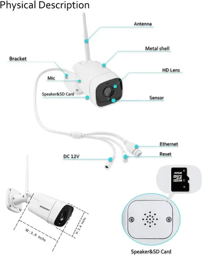 Miniatura 6 de Cámara de seguridad Wi-Fi Bullet al aire libre, 1080P ONVIF IP WiFi cámara de vigilancia, detección de humanoides/audio de 2 vías/alarma de Blanco