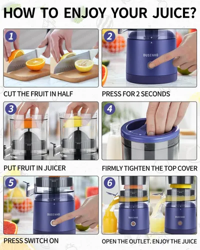 Miniatura 4 de Exprimidor de cítricos recargables - Exprimidor portátil con USB y cepillo de limpieza para naranja, limón, pomelo