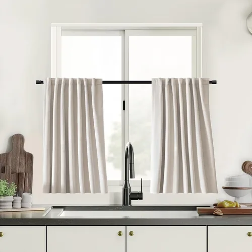 Miniatura 27 de UHITECH Cortinas cortas de lino de 24 pulgadas de largo para ventanas pequeñas de granja, cortinas opacas modernas para sala de estar, pestañas