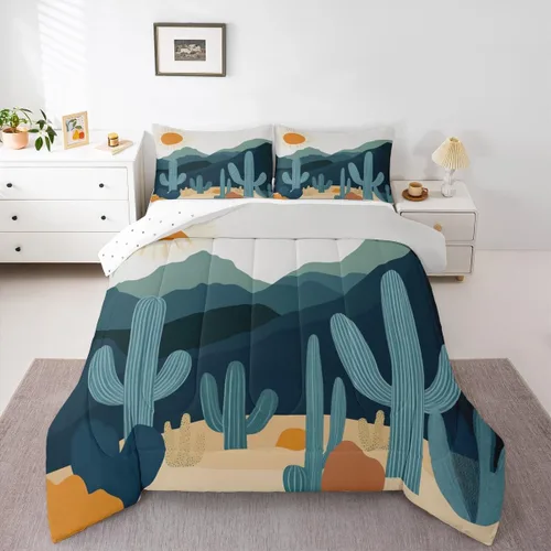 Miniatura 8 de Erosebridal Juego de edredón moderno de mediados de siglo con estampado de luna individual, juego de ropa de cama minimalista de montaña, juego