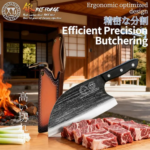 Miniatura 4 de Cuchillo de chef serbio de tanga completa, cuchillo de carnicero, cuchillos de cocina, juego con funda de cuero, para llevar, de carnicero (20.32 cm)