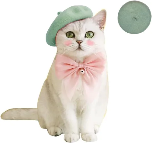 Miniatura 6 de Gorras de boina para perro, gorras para gatos, moda de cuatro estaciones, divertidas, de lana, cómodas (rosa)