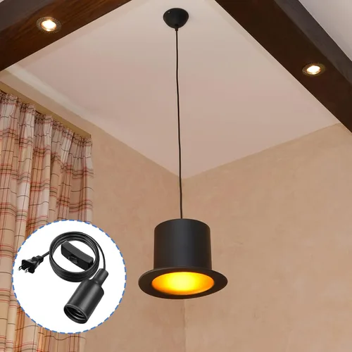 Miniatura 6 de Paquete de 10 cables de luz colgante con interruptor, extensión de portalámparas, kit de lámpara de cable de portalámparas para casquillo de lámpara