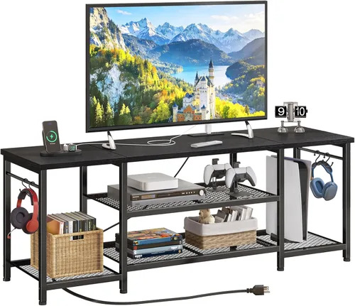 Miniatura 14 de YGEOMER Soporte de TV para sala de estar, centro de entretenimiento para televisores de 55 pulgadas, consola multimedia, mesa de televisión