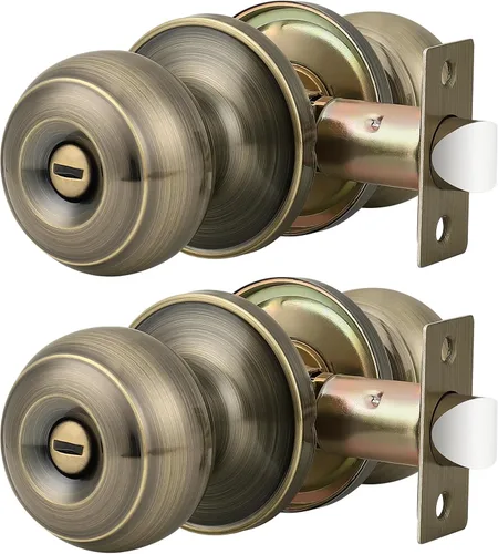 Miniatura 23 de Probrico Paquete de 6 pomos de privacidad para puerta, cerradura interior para dormitorio, baño, manija de puerta de latón antiguo, bola redonda sin