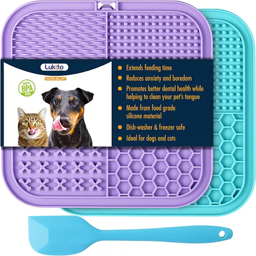 LUKITO Alfombrilla para lamer perros y gatos, paquete de 2 con ventosas, tapete para lamer perros para aliviar la ansiedad, juguetes para perros