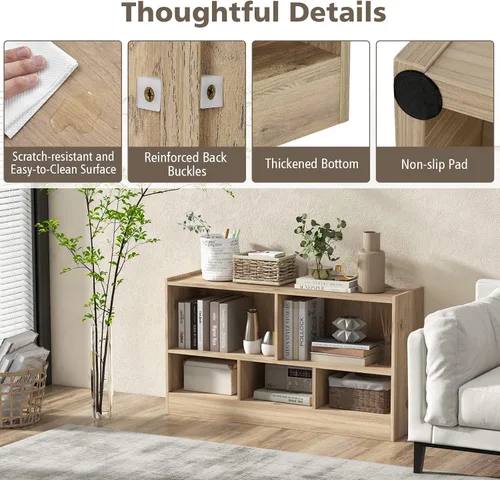Miniatura 6 de MEDIMALL Organizador de almacenamiento de juguetes para niños de 5 cubos, estante de almacenamiento de madera de 2 niveles para libros y juguetes
