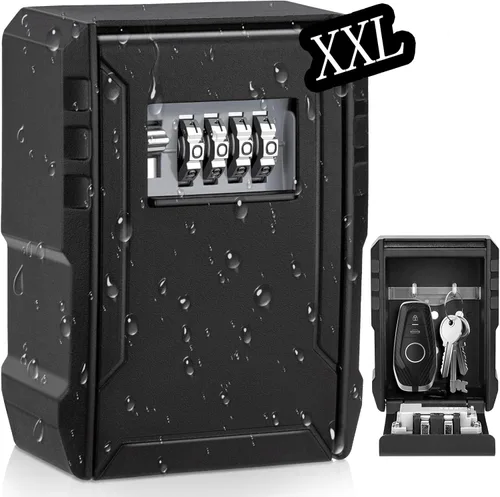 BKNOOU Caja grande de bloqueo de llave para montaje en pared exterior para llaves al aire libre, impermeable, combinación de 4 dígitos, caja de