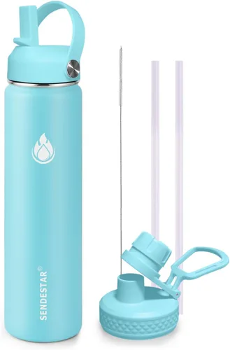 Miniatura 33 de SENDESTAR Botella de agua aislada de 24 onzas, boca ancha, botella de agua de 24 onzas con tapa con popote, tapa de boquilla, acero inoxidable