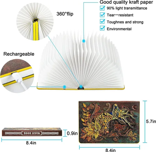 Miniatura 6 de QXMGCBOK Lámpara de libro 3D con relieve de alce y ciervo, luz de noche para niños recargable por USB, luz de libro LED multicolor, regalos