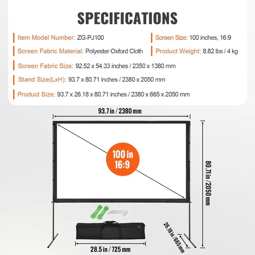 Miniatura 7 de VEVOR Pantalla de Proyector con Soporte, Pantalla de Película al Aire Libre de 100 Pulgadas 16:9 4K 1080 HD con Soporte, Pantalla de Proyección Sin