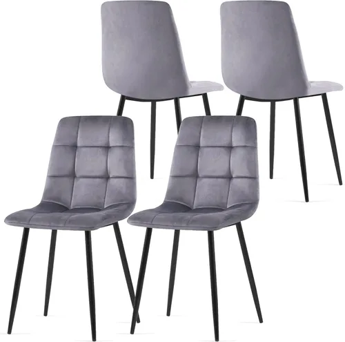 Miniatura 10 de Juego de 4 sillas de comedor de terciopelo, color azul marino con patas de metal, ideales para cocina, comedor, sillas de cocina para 4
