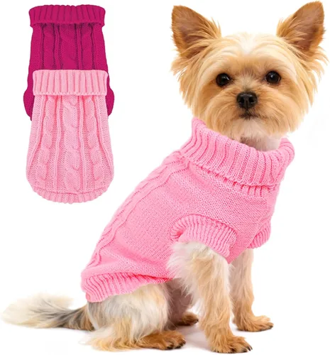 Miniatura 15 de 2 piezas de suéteres para perros con cuello alto de punto, suéter para Chihuahua y Yorkie, ropa para perros pequeños, trajes cálidos de invierno