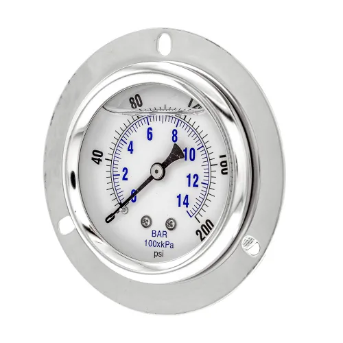 PIC Gauges PRO-204L-254G Medidor de presión industrial relleno de glicerina con brida frontal con carcasa SS, internos de latón, lente de plástico,
