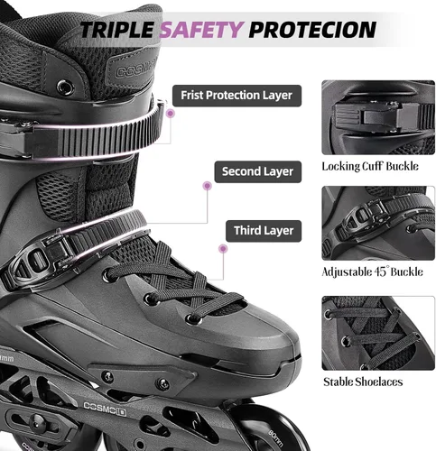 Miniatura 4 de Patines en línea profesionales para mujeres y hombres, cuchillas de patines COSMOID para adultos, hombres y mujeres, talla 5-13, patines Negro