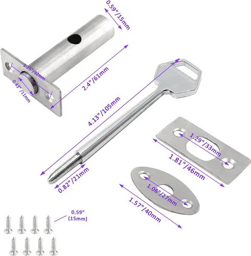 Miniatura 2 de Cerradura de embutir de acero inoxidable con tornillo para puerta, longitud de la llave: 4.13 pulgadas