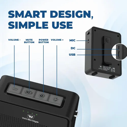 Miniatura 7 de Amplificador de Voz con Micrófono Inalámbrico y Auriculares, Micrófono Ultra Portátil de Sonido Original y Altavoz, Megafono de 15W con Micrófono