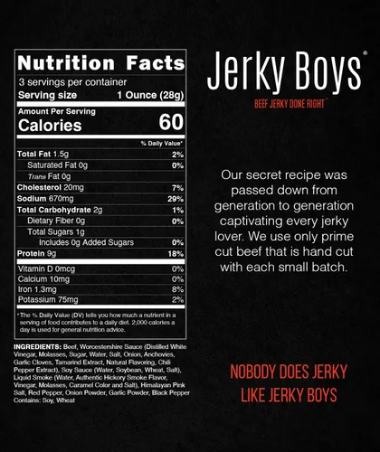 Miniatura 2 de Jerky Boys - Bocadillo de carne de res bajo en calorías, bajo en carbohidratos, sin conservantes, alto en proteínas - Sabor ORIGINAL 3.25oz