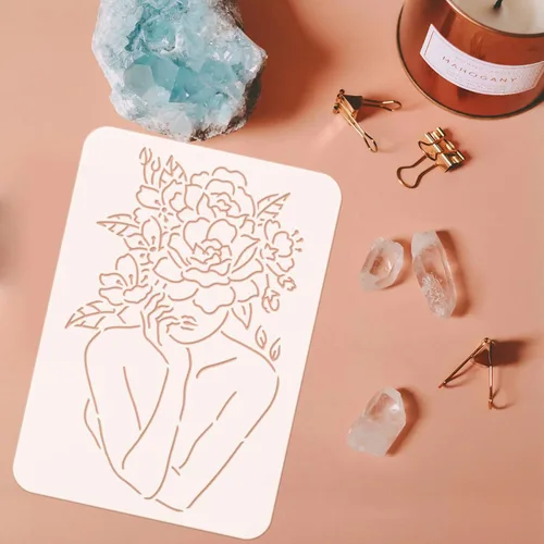 Miniatura 3 de FINGERINSPIRE 4 plantillas de cara para mujer de 11.7 x 8.3 pulgadas, plantillas de pintura floral femenina, plantillas de plástico para mujer