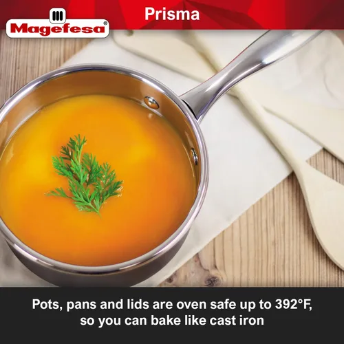 Miniatura 6 de MAGEFESA Prisma - Juego de utensilios de cocina de acero inoxidable de 8 piezas, ollas y sartenes duraderas con interior antiadherente, exterior