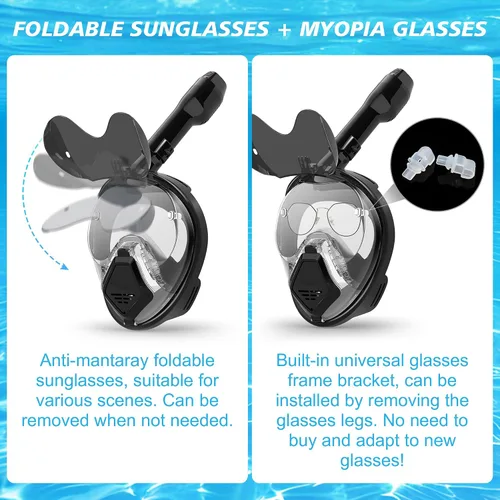 Miniatura 4 de Devilfish Full Face Snorkel Mask Adults, Dry Top System Snorkeling Set with Foldable Sunglasses, 180 Degree Panoramic View Snorkel Gear, Scuba