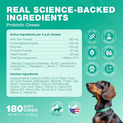 Miniatura 5 de Probióticos para la salud intestinal de los perros, digestión, inmunidad, equilibrio de levadura, piel con picazón, apoyo para alergias
