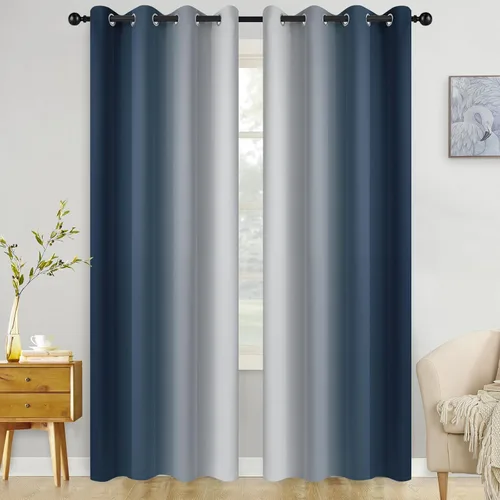 Miniatura 173 de COSVIYA Cortinas 100% Opacas Azul Degradado con Lazos Ajustables para Cocina Aislamiento Térmico Oscurecimiento de Habitación Cenefa con Bolsillo
