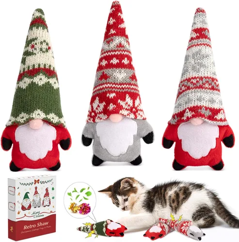 Juguetes de Navidad para gatos Retro Shaw, juguetes de hierba gatera de Navidad para gatitos, juguete seguro para limpieza de dientes de gatitos,