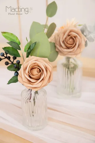 Miniatura 6 de MACTING - 30 piezas de rosas artificiales con tallo, flores de espuma falsas para ramos de boda DIY, centros de mesa, decoración de fiesta, baby