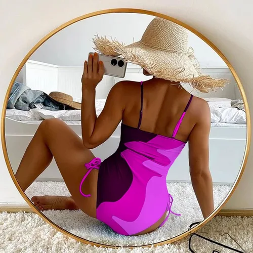Miniatura 5 de Traje de baño de una pieza con cuello en V para mujer, estampado de leopardo, sin espalda, sin mangas, ropa de playa
