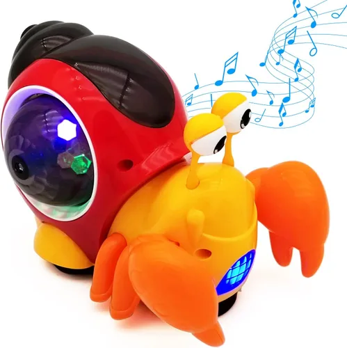 Tipmant Juguete de Cangrejo Eléctrico para Bebés y Niños Pequeños, Lindo Vehículo Animal Electrónico, Juego de Coche, Reproduce Música, Luz Luminosa