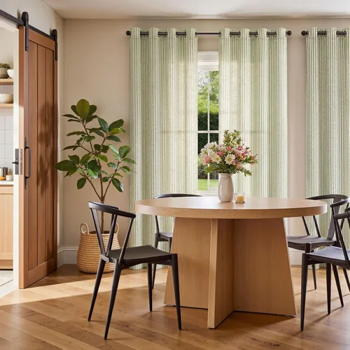 Miniatura 8 de JINCHAN Cortinas de lino para sala de estar o dormitorio, con estampado a rayas verde salvia sobre beige, rayas delgadas que filtran la luz