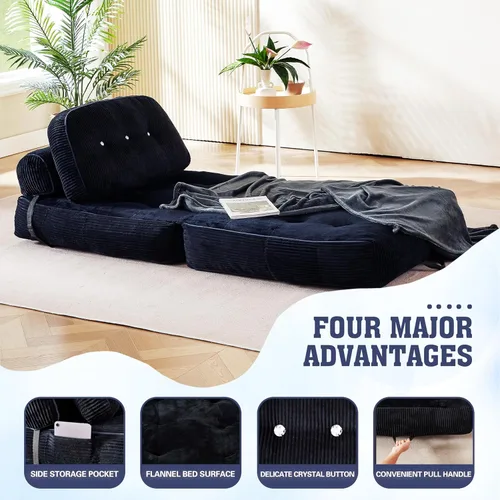 Miniatura 8 de Sofá cama plegable, futón de franela con almohada y manta, silla convertible para apartamento de espacio pequeño, habitación de invitados