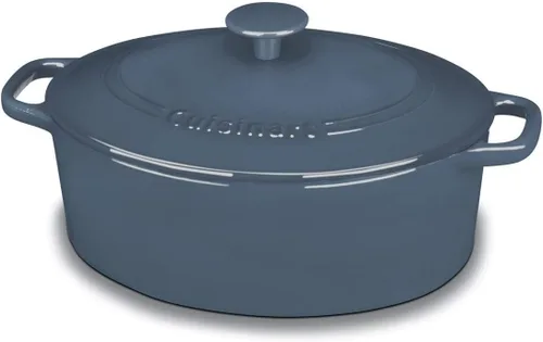 Cuisinart Chef's Classic - Cazuela ovalada de hierro fundido esmaltado (azul provenzal, 5.5 cuartos de galón)