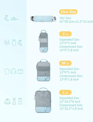Miniatura 5 de Compression Packing Cubes for Suitcases, BAGSMART 6 Set4 Set2 Set Travel Organizer Cubes for Travel Essentials, Expandable Luggage Suitcase
