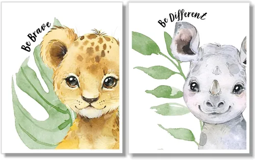 Miniatura 8 de Láminas de arte de pared de animales de safari para bebés - Decoración de guardería - Juego de 6-8x10 - Imágenes de habitación de guardería